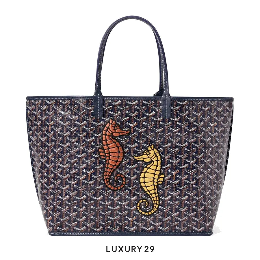 Goyard Anjou PM Seahorse Embroidery Navy Blue