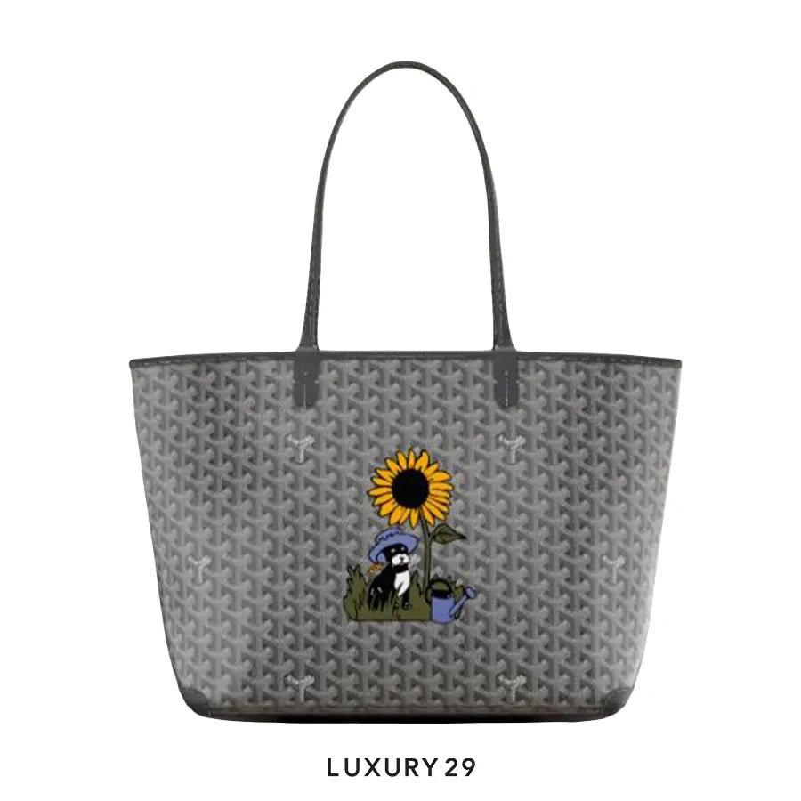 Goyard Artois Grey Hand-Painted France Bulldog With Sun Flower