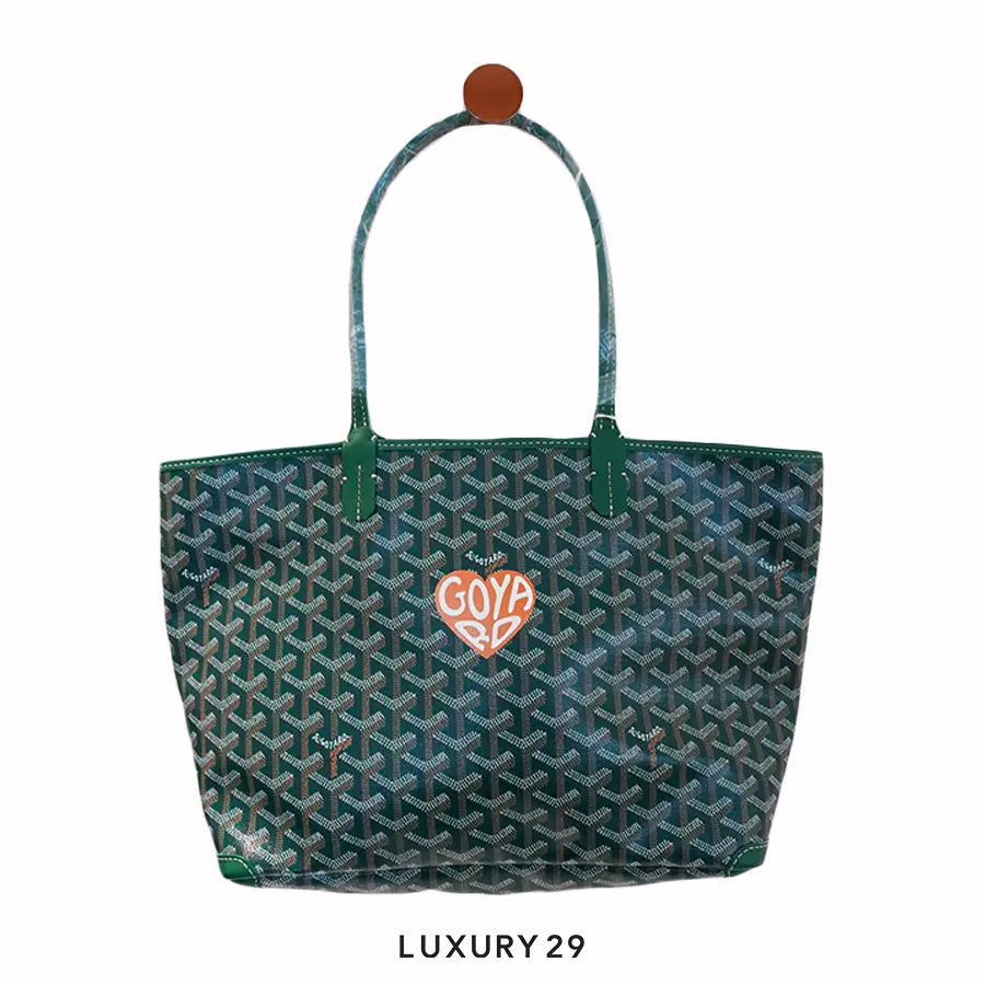 Goyard Artois PM Bag Green Hand-Painted Heart Gold