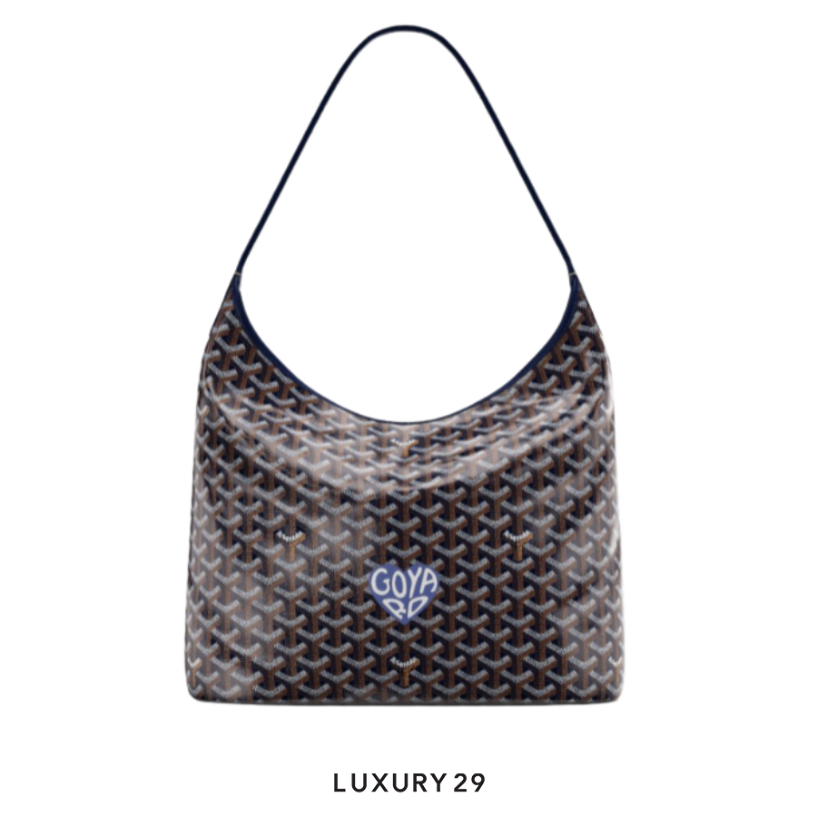 Goyard Boheme Hobo Bag Navy Blue Hand-Painted Heart Purple GOYARD