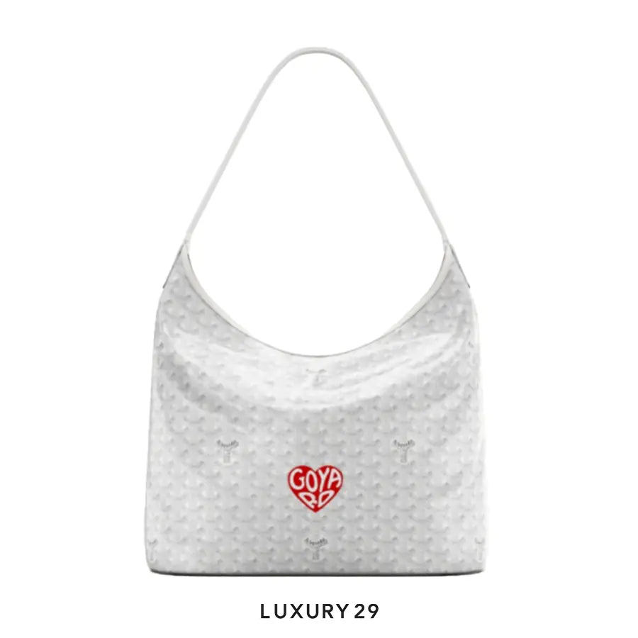 Goyard Boheme Hobo Bag White Hand-Painted Heart Red