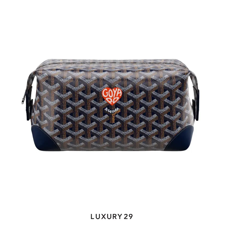 Goyard Bowling 25 Toiletry Bag Navy Blue Hand-Painted Heart Orange GOYARD Luxury29