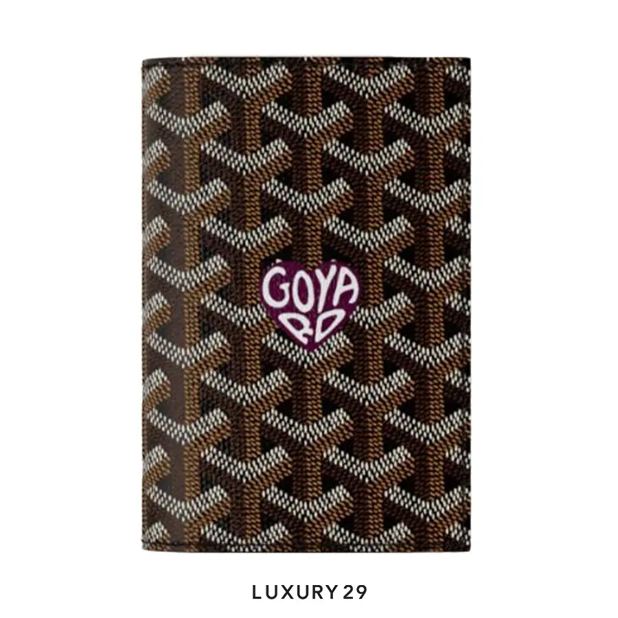 Goyard Grenelle Passport Cover Black & TanHand-Painted Heart Purple