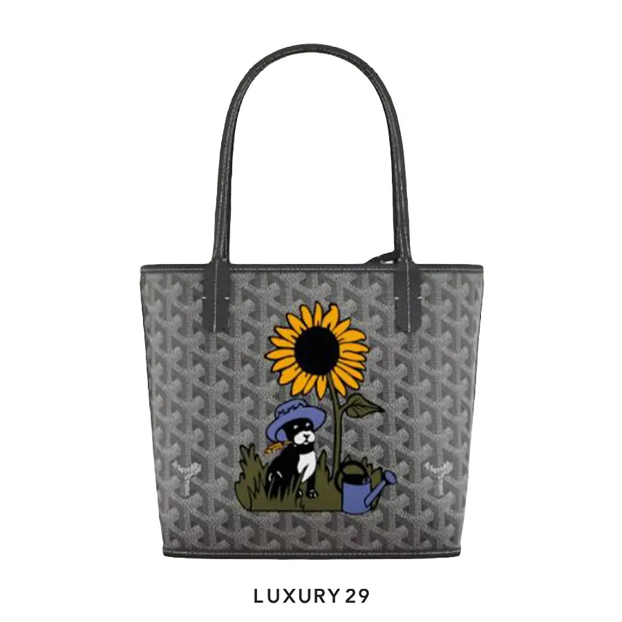 Goyard Mini Anjou Grey Hand-Painted France Bulldog With Sun Flower