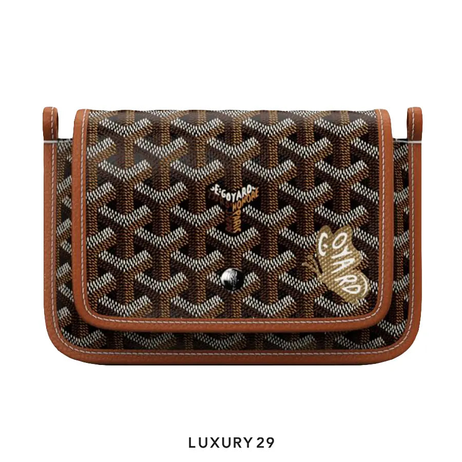 Goyard Plumet Pocket Wallet Black & Tan Hand-Painted Butterfly Neutals