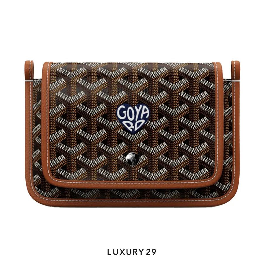 Goyard Plumet Pocket Wallet Black & Tan Hand-Painted Heart Navy Blue