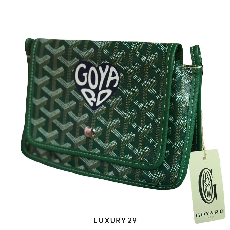 Goyard Plumet Pocket Wallet Green Hand-Painted Heart Navy Blue GOYARD