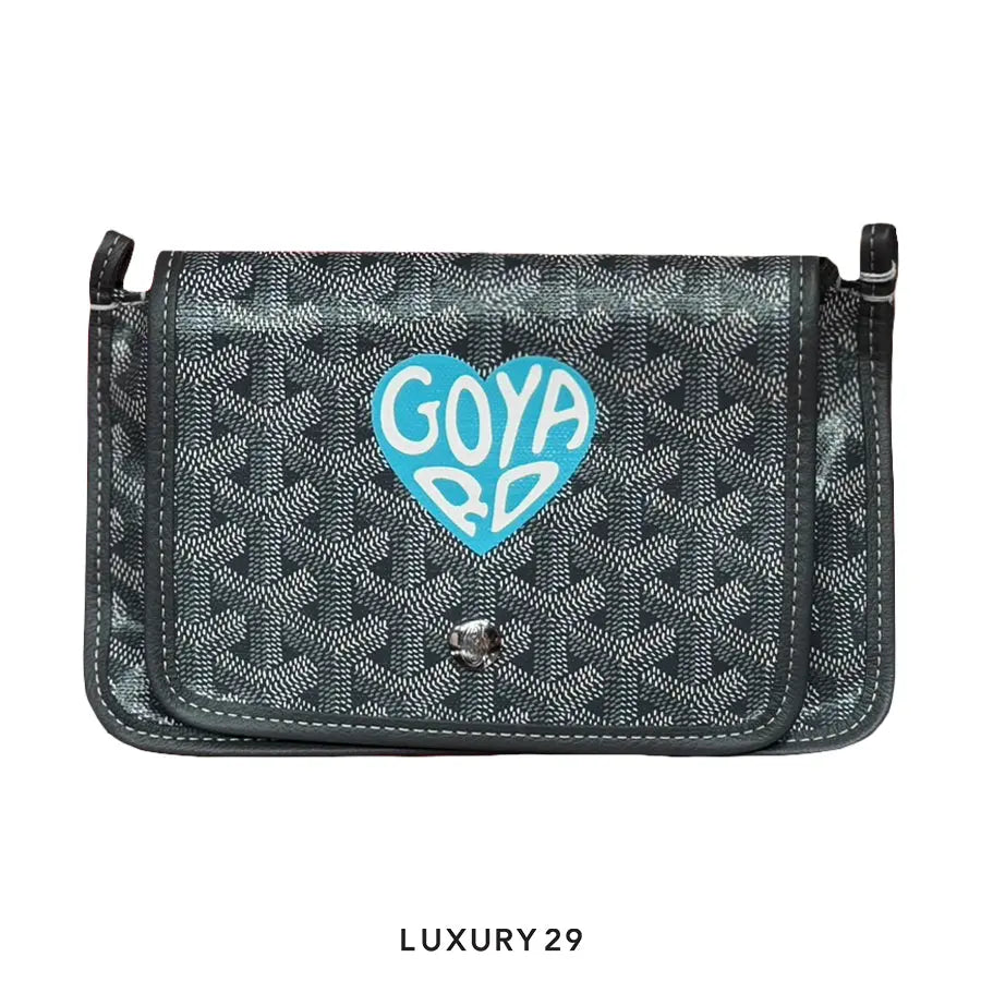 Goyard Plumet Pocket Wallet Grey Hand-Painted Heart Blue