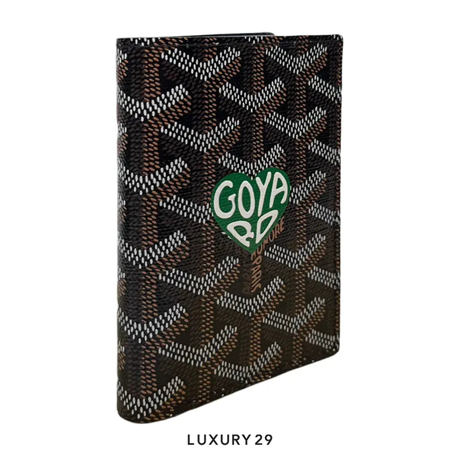 Goyard Saint-Pierre Card Wallet Black Hand-Painted Heart Green GOYARD