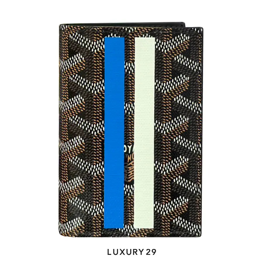 Goyard Saint-Pierre Card Wallet Black Hand-Painted Stripes 2 Blue White