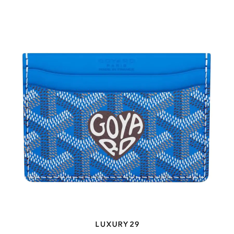 Goyard Saint-Sulpice Card Wallet Blue Hand-Painted Heart Brown