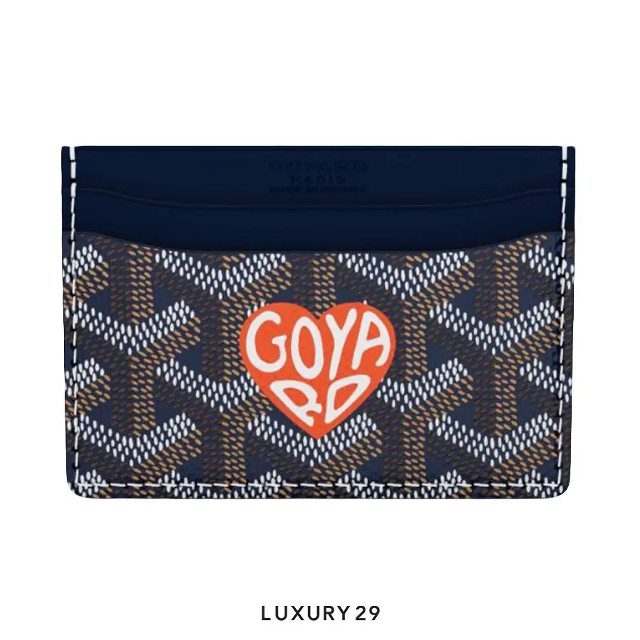 Goyard Saint-Sulpice Card Wallet Navy Blue Hand-Painted Heart Orange