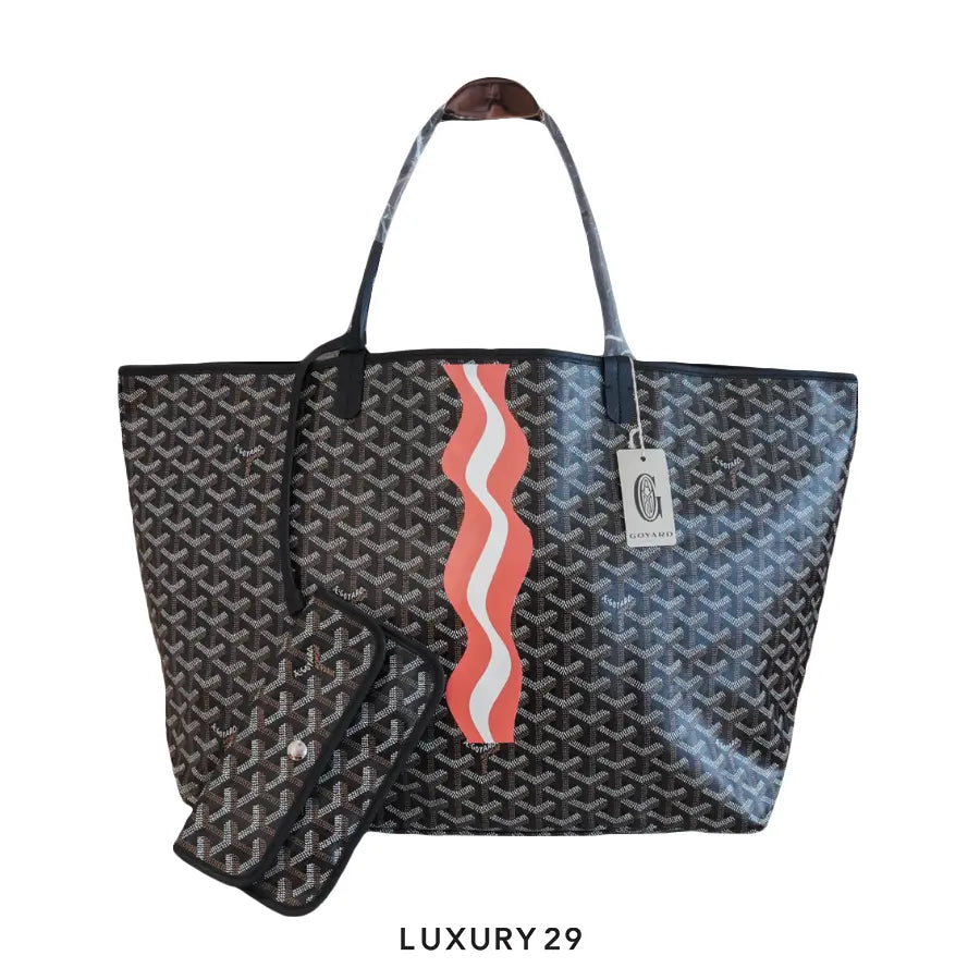 Goyard Saint Louis GM Bag Black Hand-Painted Stripes 3 Orange White Orange