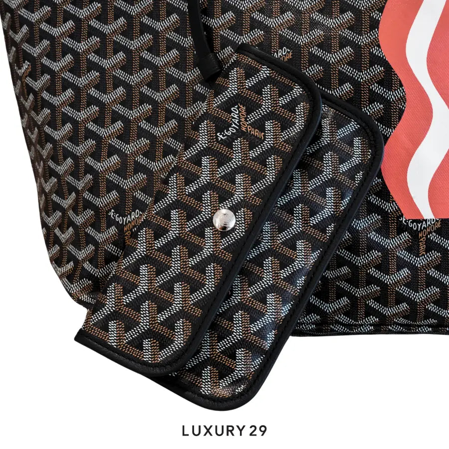 Goyard Saint Louis GM Bag Black Hand-Painted Stripes 3 Orange White Orange GOYARD
