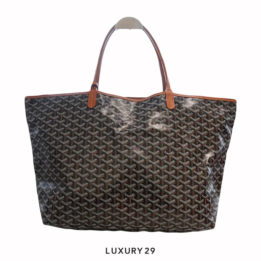 Goyard Saint Louis GM Bag Black & Tan Hand-Painted Banniere Orange White GOYARD