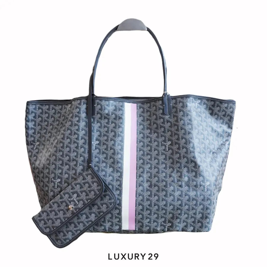 Goyard Saint Louis GM Bag Grey Hand-Painted Stripes 2 White Pink