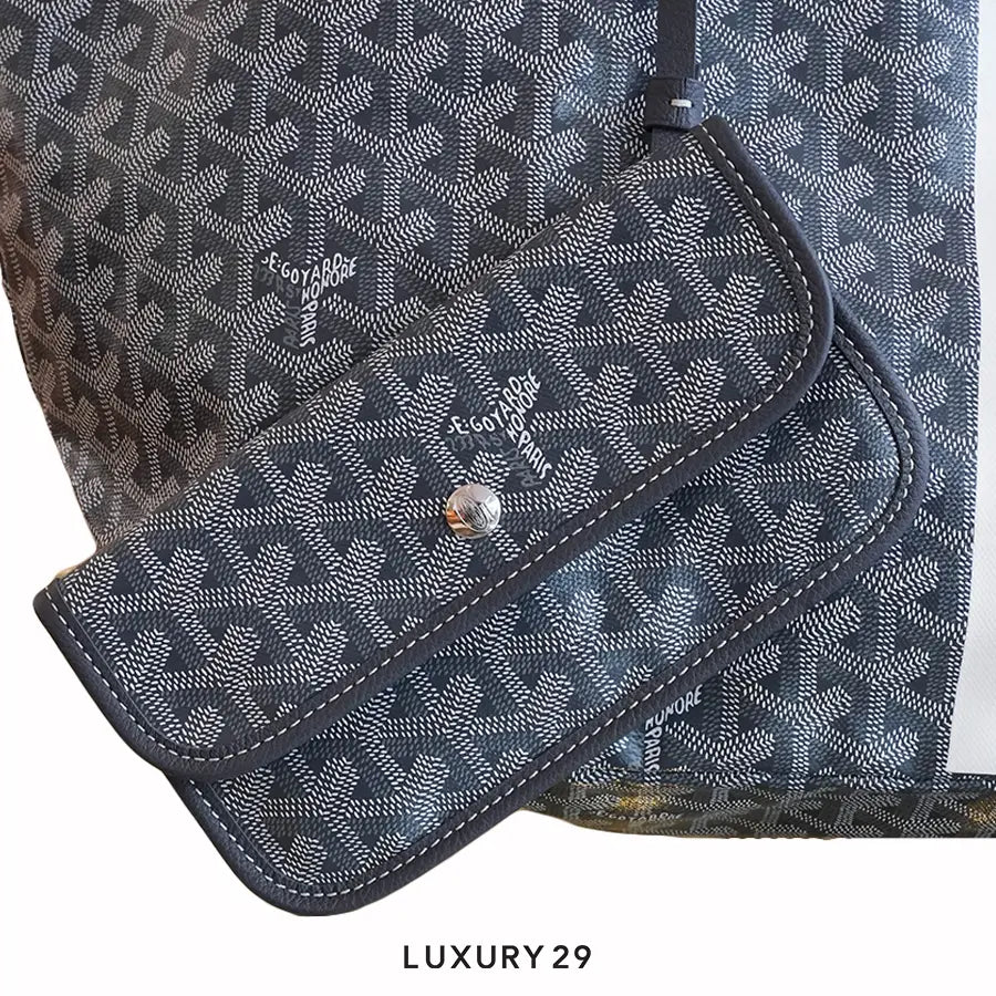 Goyard Saint Louis GM Bag Grey Hand-Painted Stripes 2 White Pink GOYARD
