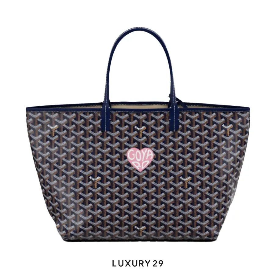 Goyard Saint Louis PM Bag Navy Blue Hand-Painted Heart Pink