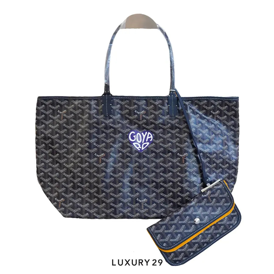 Goyard Saint Louis PM Bag Navy Blue Hand-Painted Heart Purple