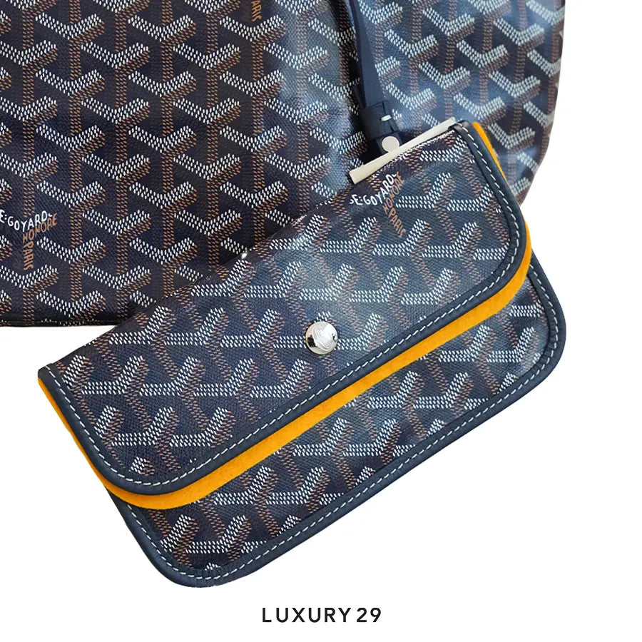 Goyard Saint Louis PM Bag Navy Blue Hand-Painted Heart Purple GOYARD