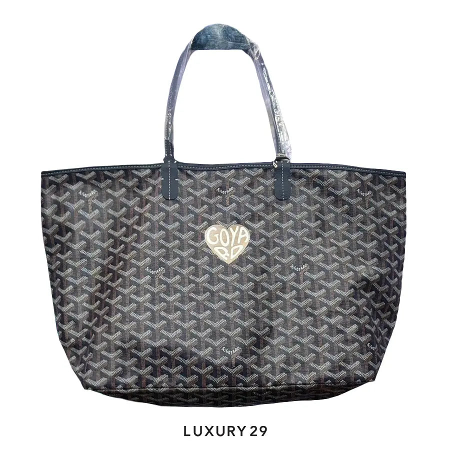 Goyard Saint Louis PM Bag Navy Hand-Painted Heart Brown