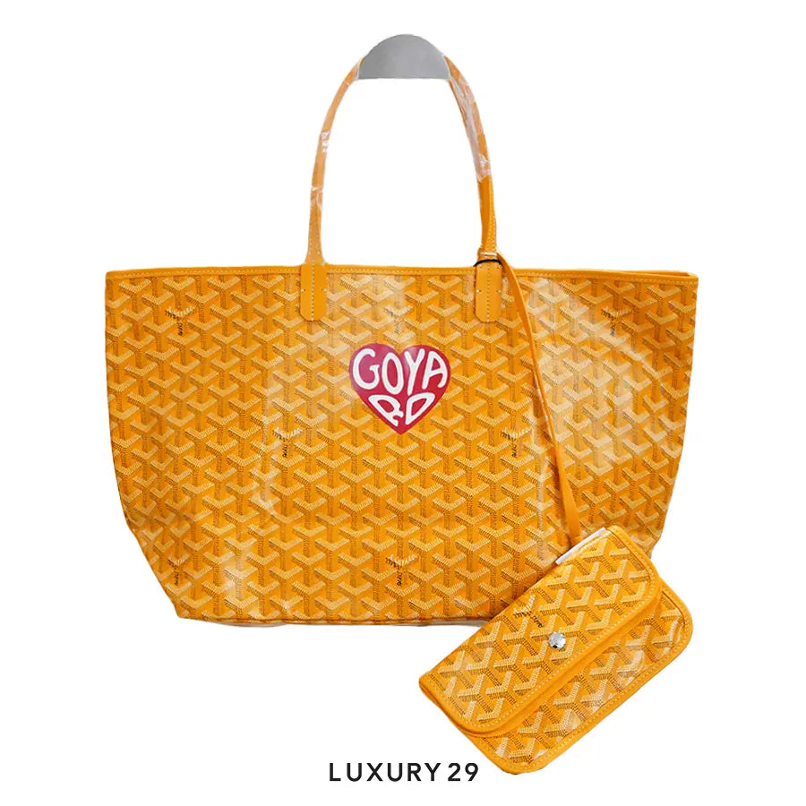 Goyard Saint Louis PM Bag Yellow Hand-Painted Heart Red