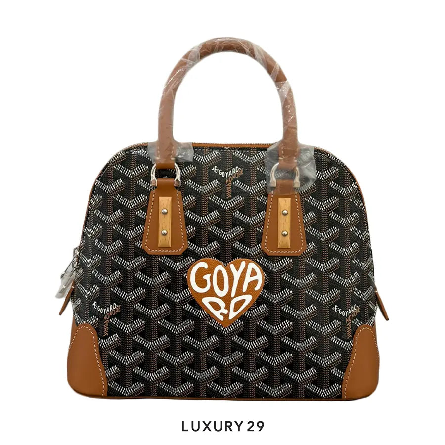 Goyard Vendome Mini Bag Black & Tan Hand-Painted Heart Golden GOYARD