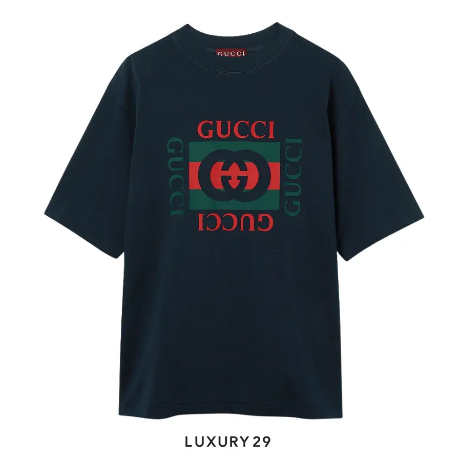 Gucci Cotton jersey T-shirt with Gucci Interlocking G print Navy/Green/Red GUCCI Luxury29