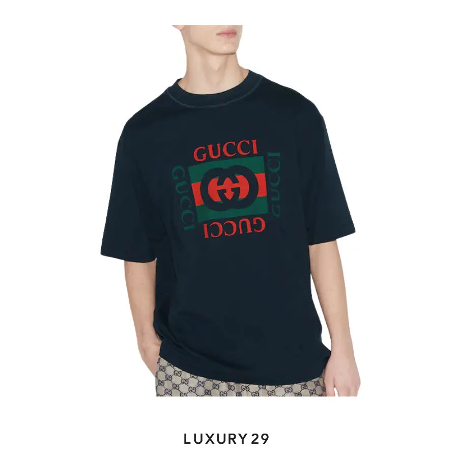 Gucci Cotton jersey T-shirt with Gucci Interlocking G print Navy/Green/Red GUCCI Luxury29