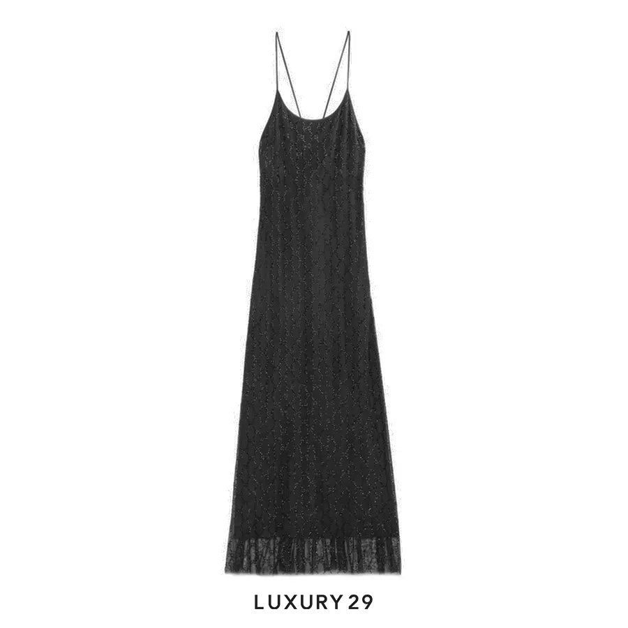 Gucci Crystal GG stretch nylon tulle dress in black