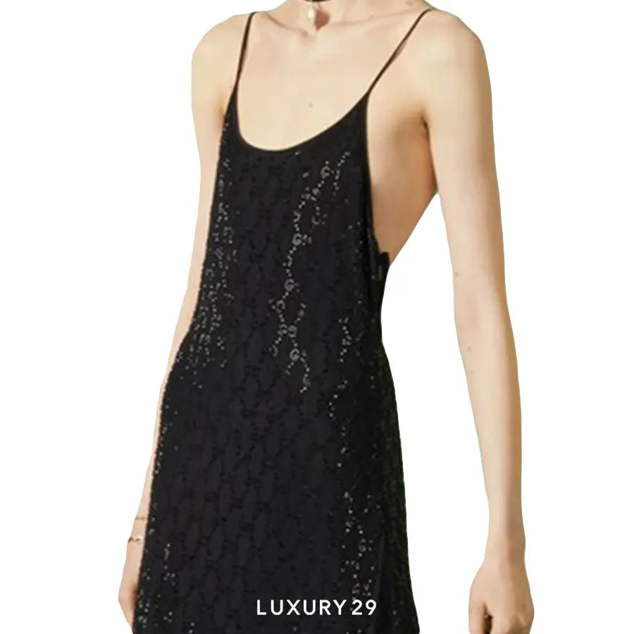 Gucci Crystal GG stretch nylon tulle dress in black GUCCI