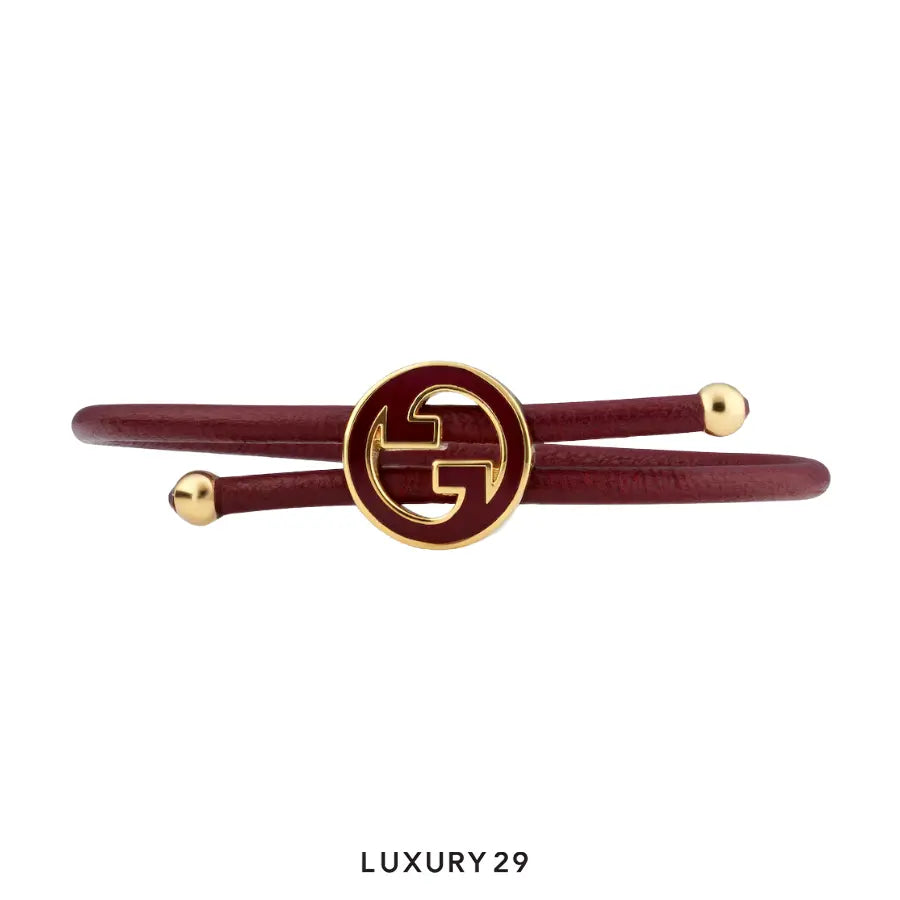 Gucci GG Bracelet with enamel Round Interlocking G Rosso Ancora red leather