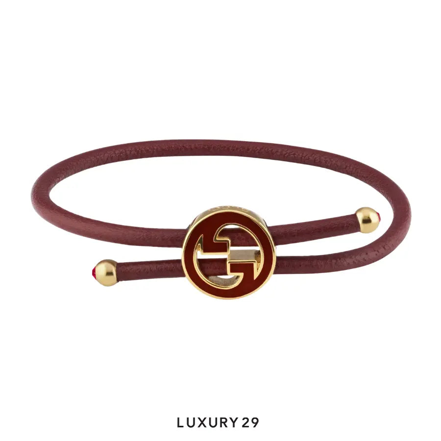 Gucci GG Bracelet with enamel Round Interlocking G Rosso Ancora red leather