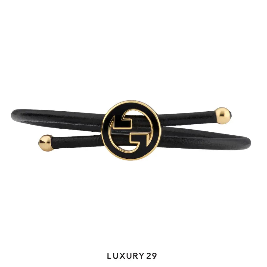 Gucci GG Bracelet with enamel Round Interlocking G black leather