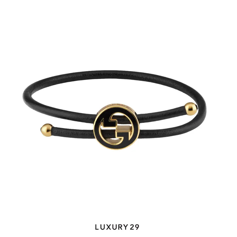 Gucci GG Bracelet with enamel Round Interlocking G black leather