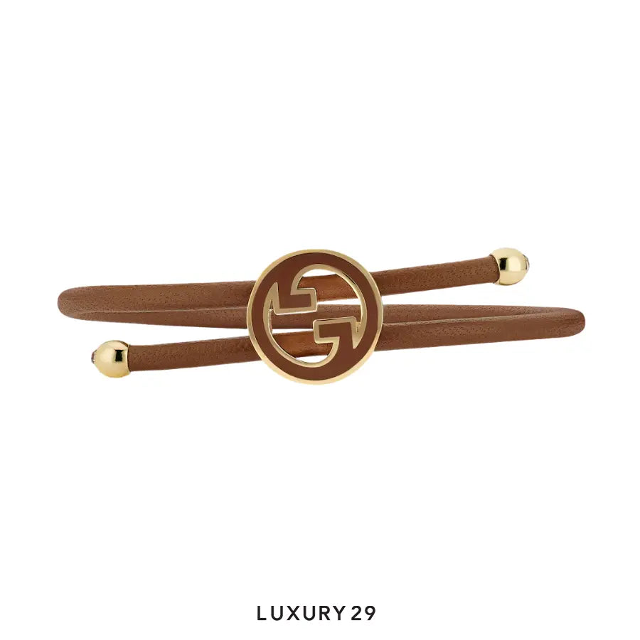 Gucci GG Bracelet with enamel Round Interlocking G brown leathe