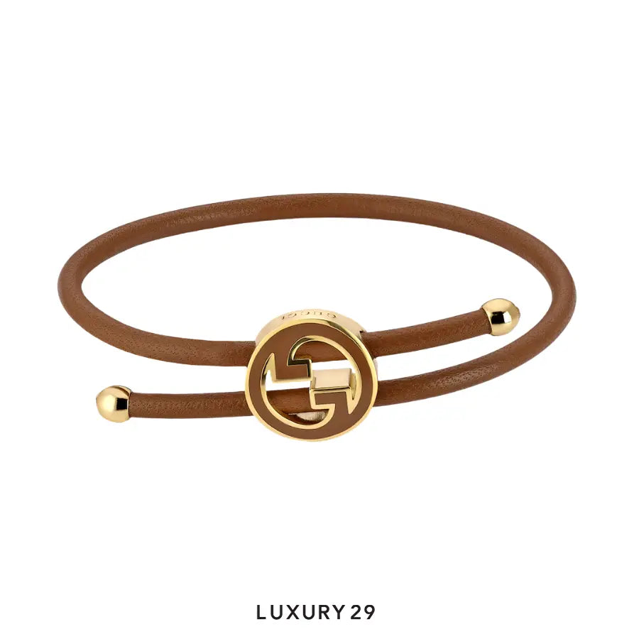 Gucci GG Bracelet with enamel Round Interlocking G brown leathe
