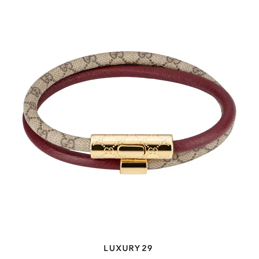 Gucci GG Double bracelet with GG detail brown leather