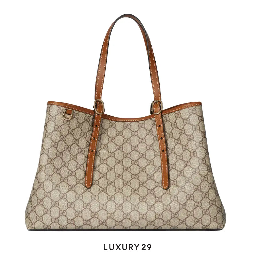 Gucci GG Emblem large tote bag Beige and dark brown new GG Monogram coated fabric