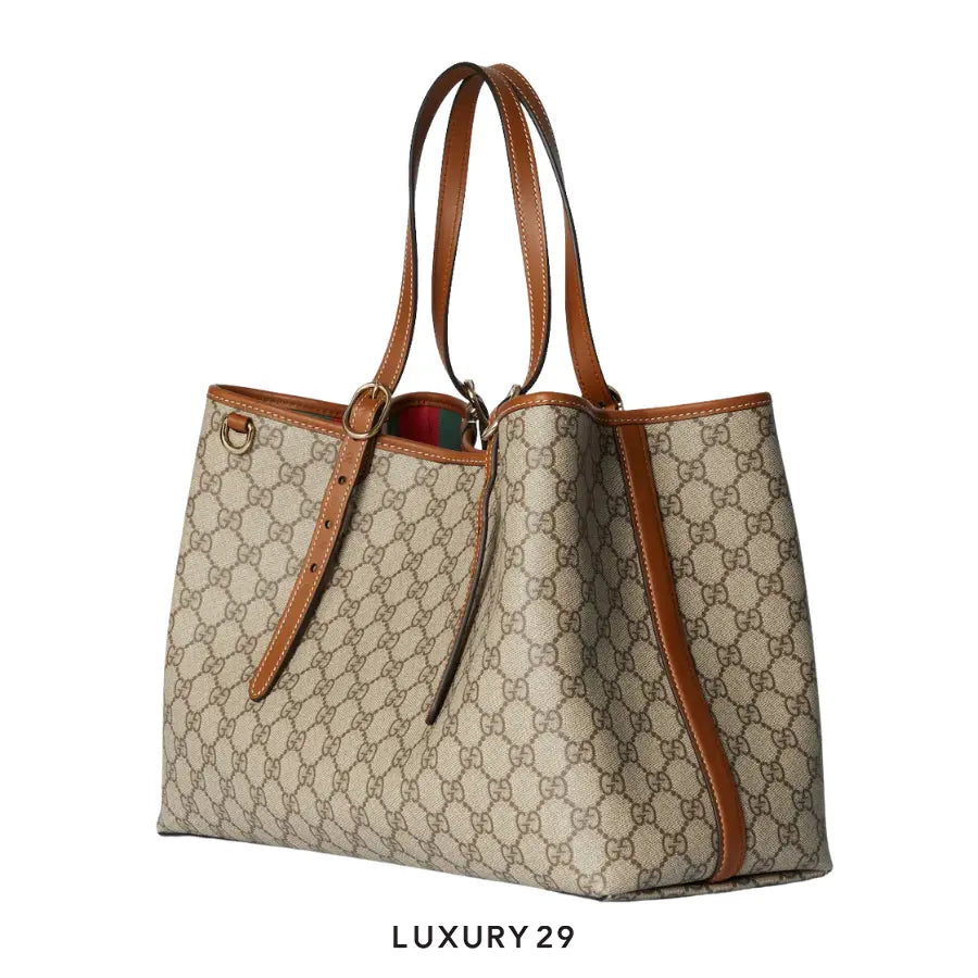 Gucci GG Emblem large tote bag Beige and dark brown new GG Monogram coated fabric