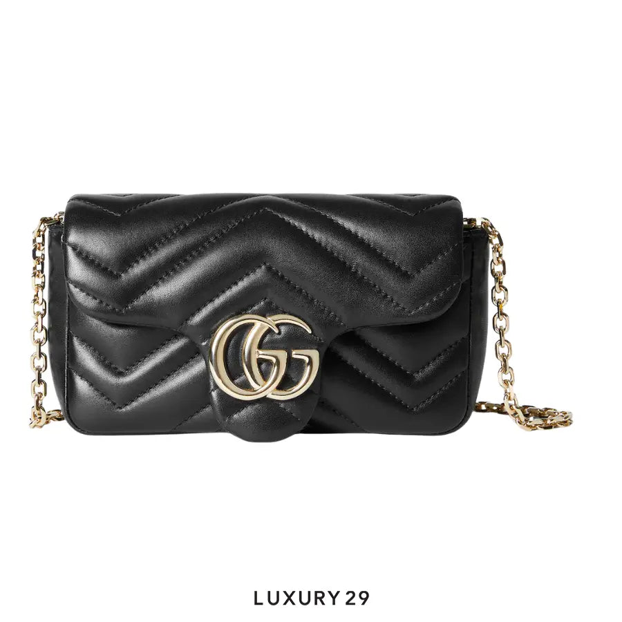 Gucci GG Marmont mini shoulder bag Black matelasse chevron lambskin leather GUCCI Luxury29