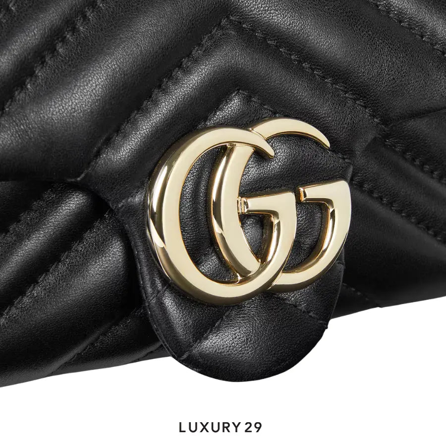 Gucci GG Marmont mini shoulder bag Black matelasse chevron lambskin leather GUCCI Luxury29