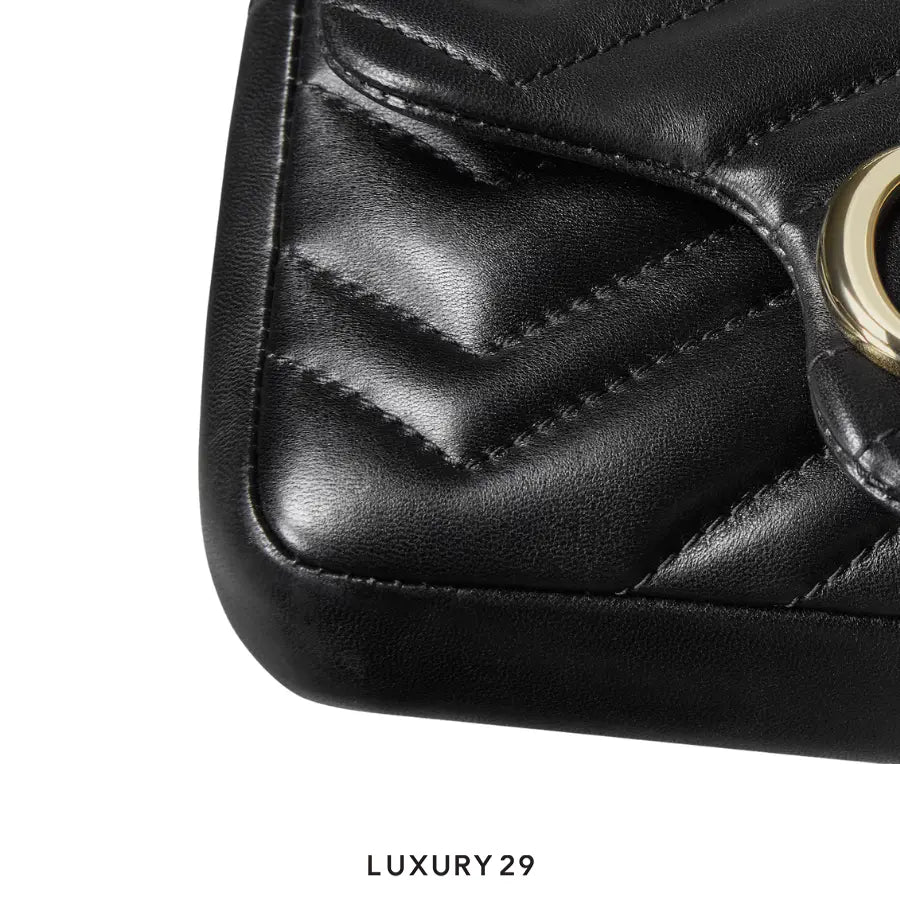 Gucci GG Marmont mini shoulder bag Black matelasse chevron lambskin leather GUCCI Luxury29