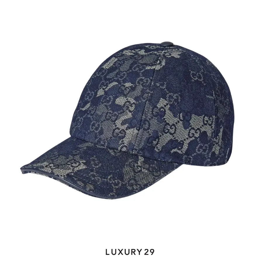 Gucci GG denim baseball hat with Web Blue
