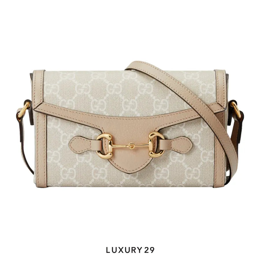 Gucci Horsebit 1955 mini bag Beige and white GG Supreme canvas GUCCI Luxury29