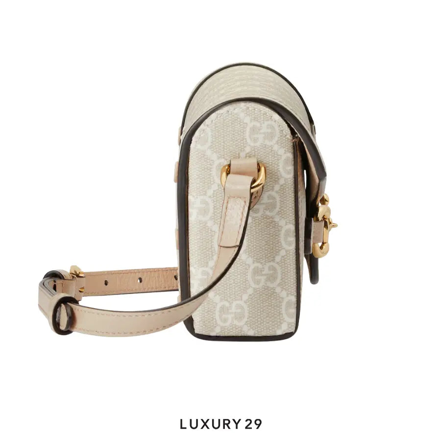Gucci Horsebit 1955 mini bag Beige and white GG Supreme canvas GUCCI Luxury29