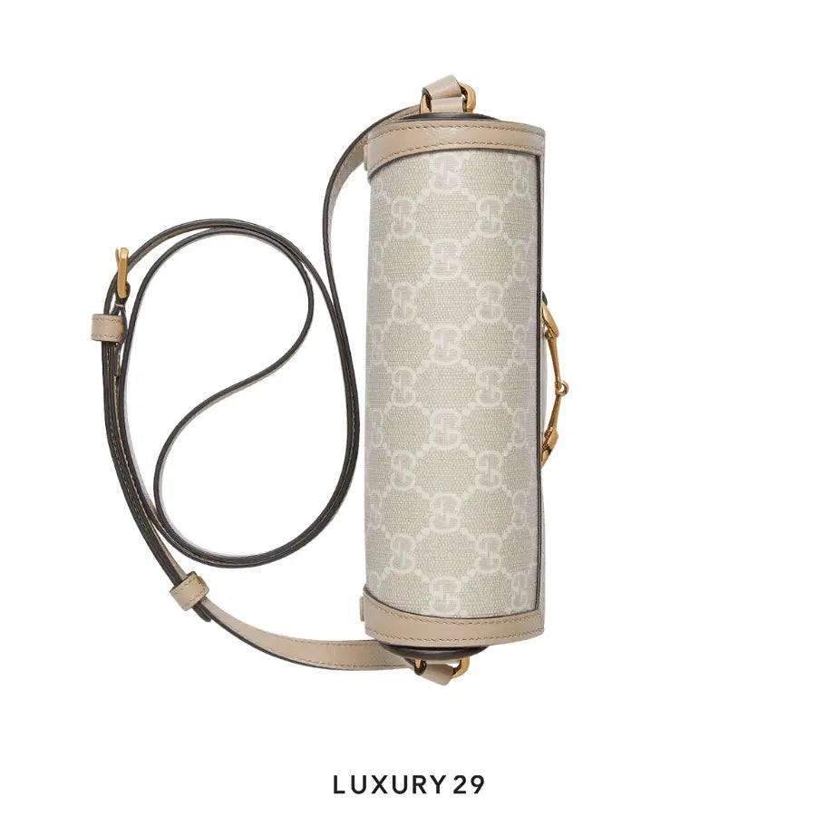 Gucci Horsebit 1955 mini bag Beige and white GG Supreme canvas GUCCI Luxury29