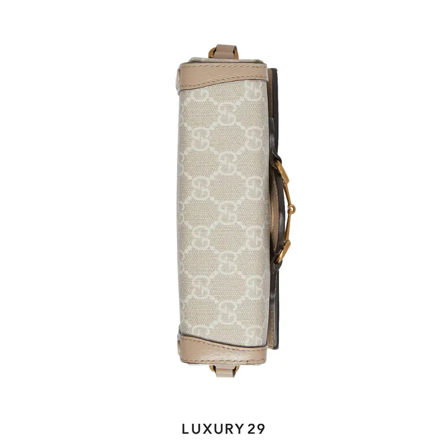 Gucci Horsebit 1955 mini bag Beige and white GG Supreme canvas GUCCI Luxury29