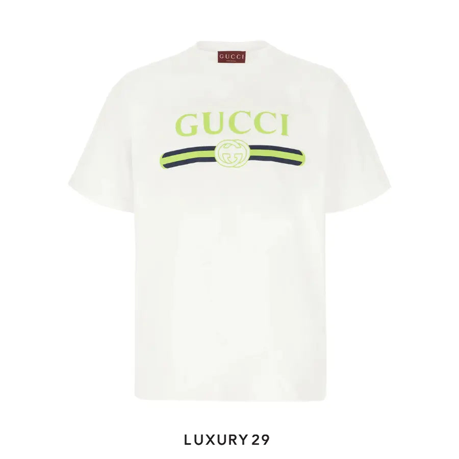 Gucci Logo-Print Cotton-Jersey T-Shirt White/Neon GUCCI Luxury29