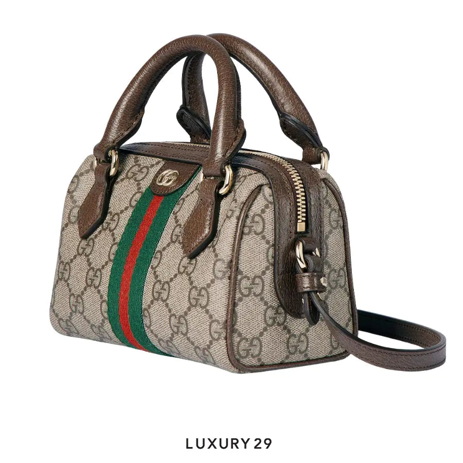 Gucci Ophidia mini boston bag Beige and dark brown GG Monogram coated fabric GUCCI Luxury29